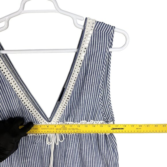 J Crew Women M 60% Linen Swim Dress Striped Eyelet Lace Tassel Drawstring Beachy - Picture 9 of 14